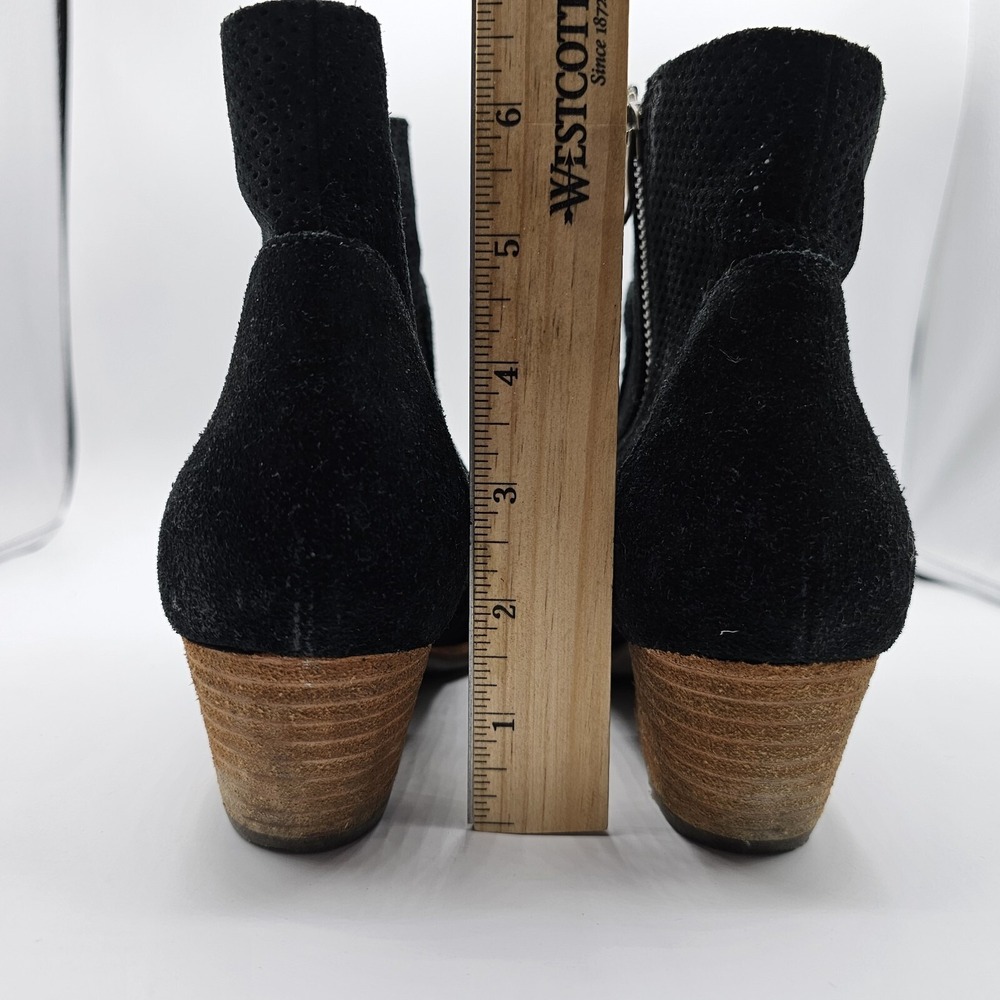 Kork-Ease Boots Womens 7.5 Black Suede Sherrill Perforated Ankle Bootie Heel Zip - Picture 10 of 12